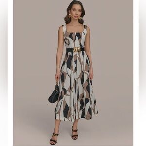 Donna Karan New York Abstract Print Square- Neck Midi Dress